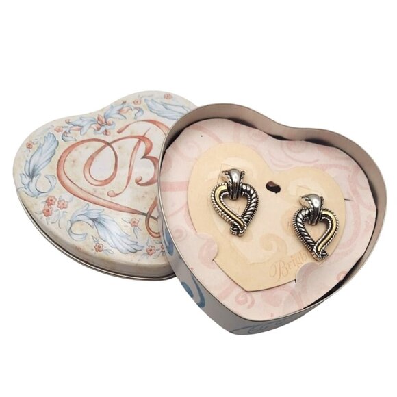 Brighton Callie Classic Post Earrings Two-Tone Silver Gold Heart-Shaped Gift Tin - Picture 1 of 4